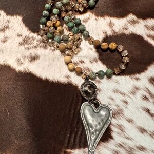 Silver Heart Pendant Necklace with Beaded Chain